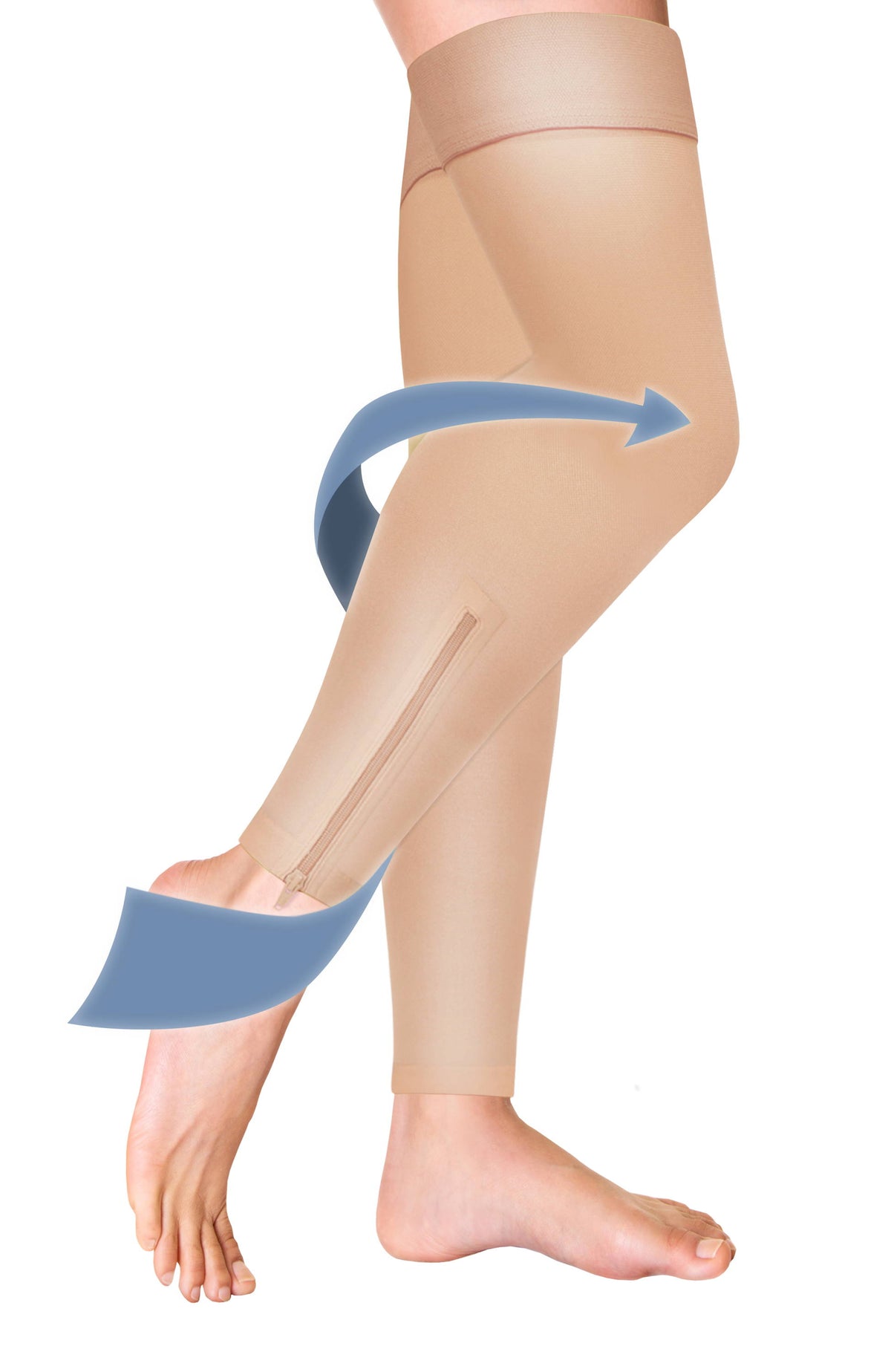 Truform 0678BG Thigh-High Compression Stockings for Women with Zipper, 15–20 mmHg, Beige – Circulation Support for Nurses, Running & Everyday Wear