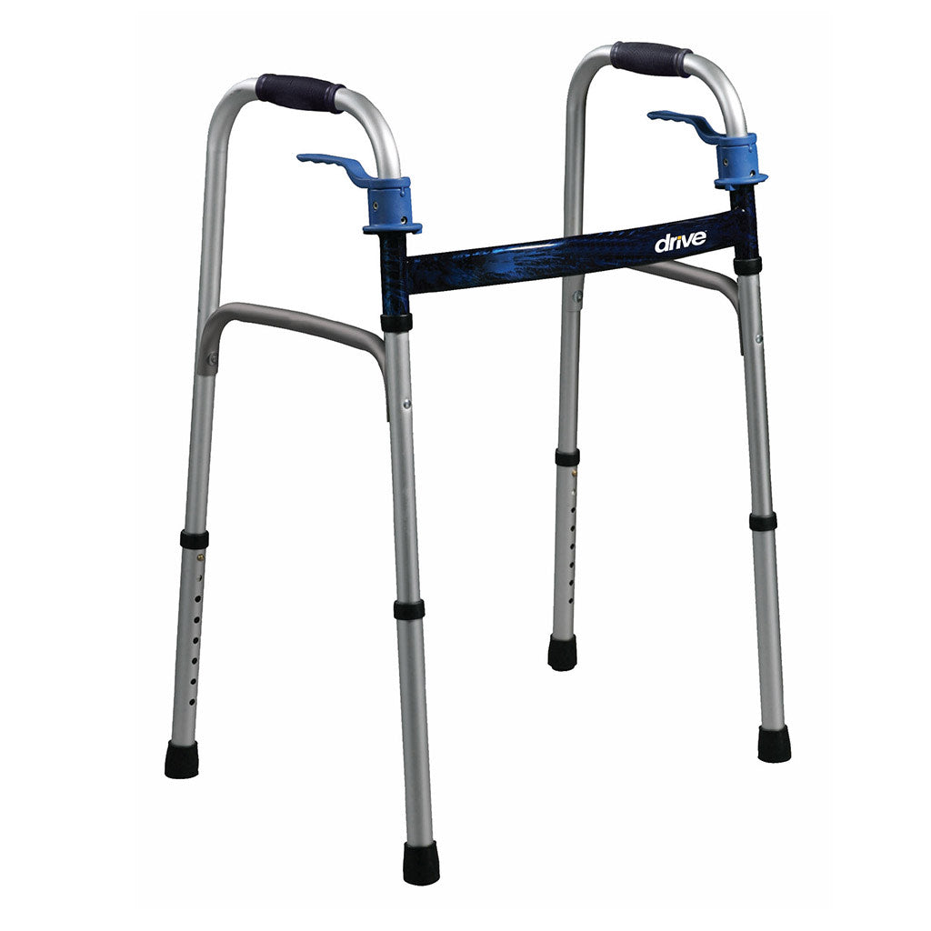 Drive Medical Deluxe, Trigger Release Folding Walker Drive Medical 10225 Trigger Release Folding Walker, Junior | Adjustable 25-32 in Handle Height, 350 lb Capacity, Contoured Grips