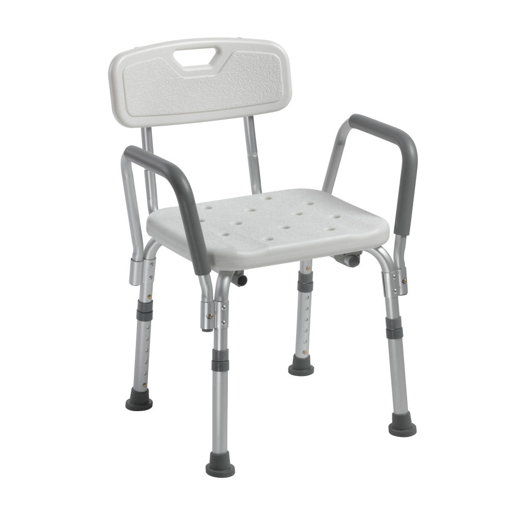 Shower Chair with Back and Removable Padded Arms, Adjustable Height Bath Bench, 350 lb