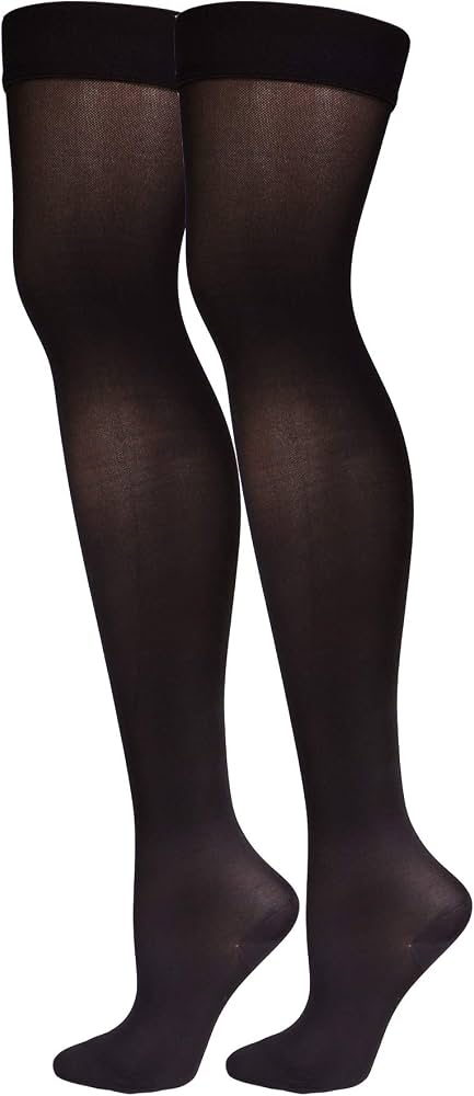 Truform 0364 Women's Opaque Thigh High Compression Stockings – 20–30 mmHg, Black