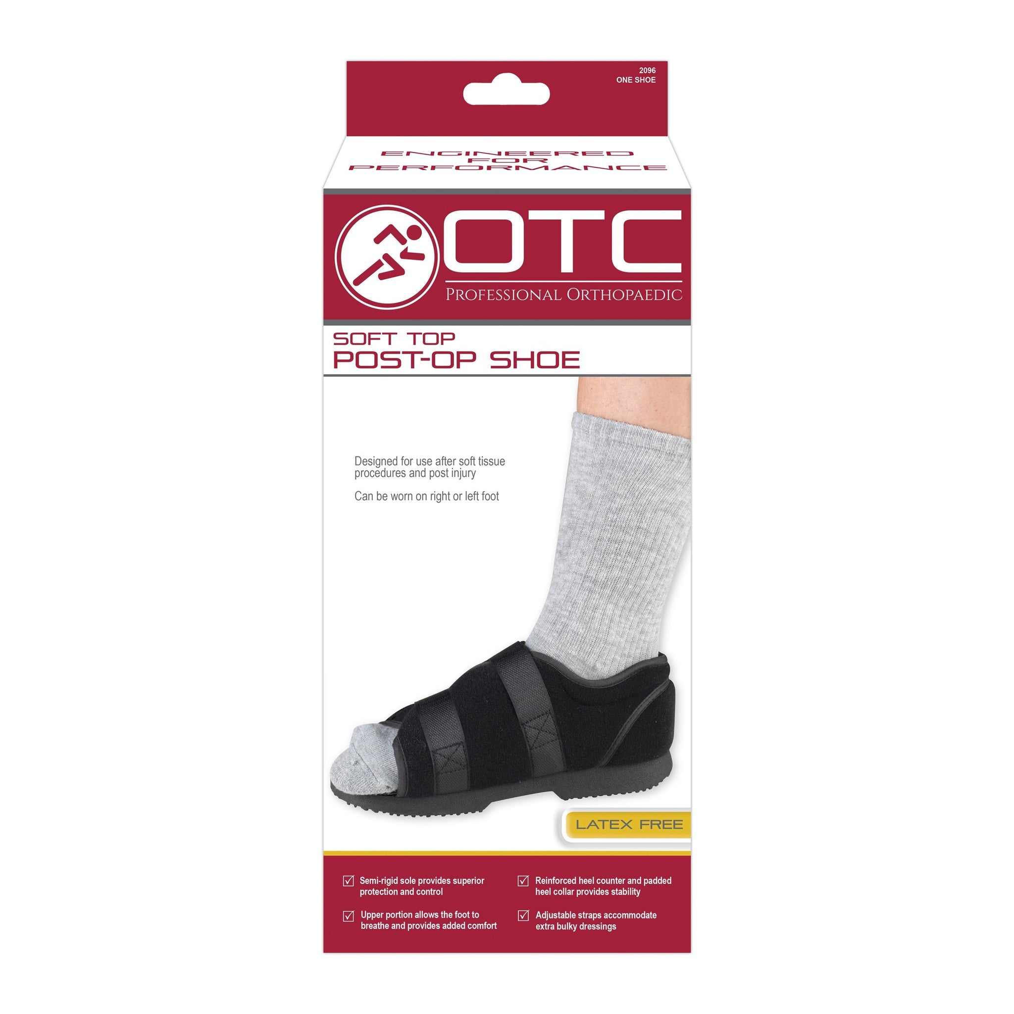 OTC 2096 soft top post-op shoe retail packaging, front