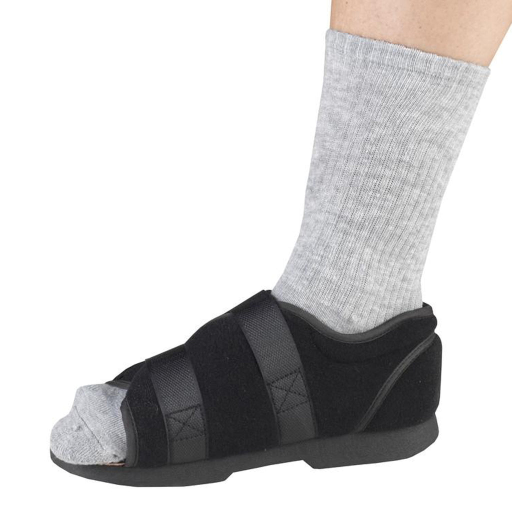 OTC 2096 post-op shoe side view showing the semi-rigid sole and padded heel collar