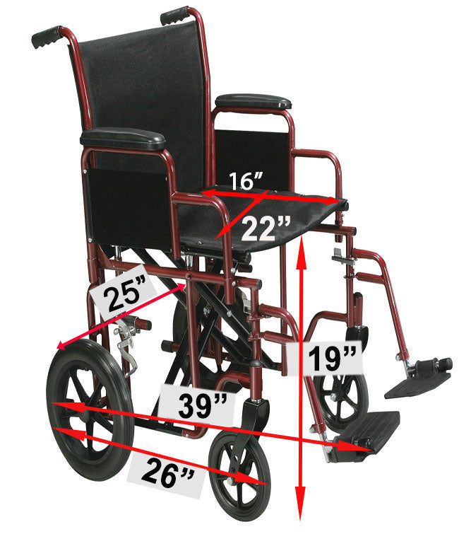 22" Heavy-Duty Transport Chair Size Chart and Measurements
