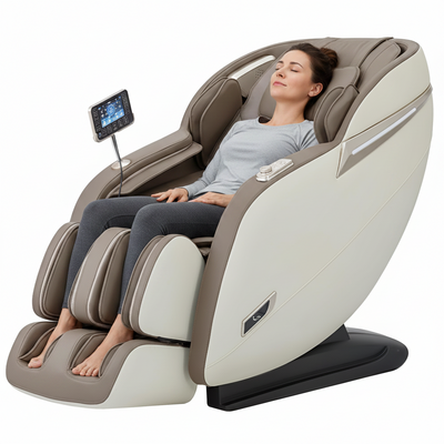 4D Zero Gravity Full Body Massage Chair | SL Track Recliner with Heat & Foot Rollers | Beige