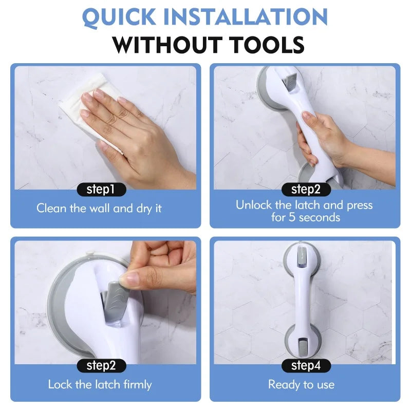 2PCS Vacuum Suction Cup Shower Grab Bars Toilet Non-Slip Support Handles Bathroom Safety Grab Rod Handle Elderly Child Handrail