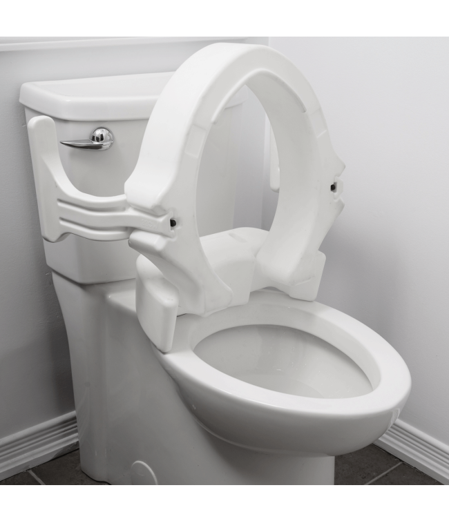 Hinged 4" Raised Toilet Seat with Arm – Regular | Easy-Clean Toilet Riser