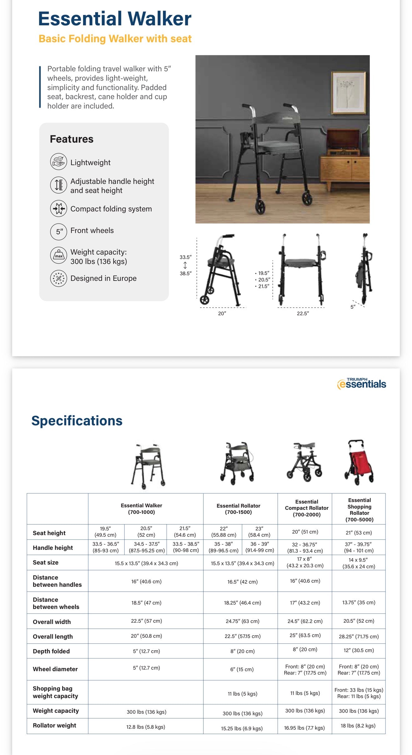 Triumph Mobility - Essentials Walker with seat