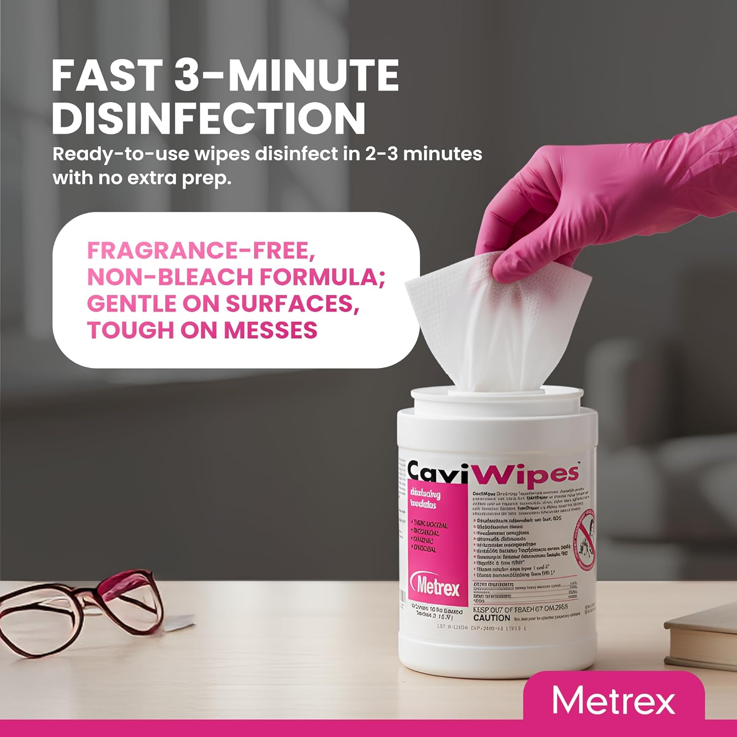 CaviWipes Lingettes désinfectantes antimicrobiennes pour surfaces dures Solution dentaire en bidon, paquet de 160