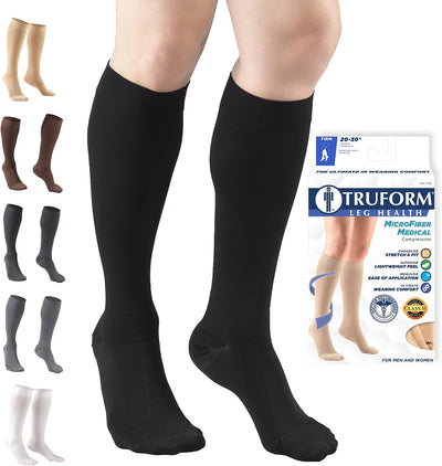 Truform 20-30 mmHg microfiber knee-high compression stockings with closed toe