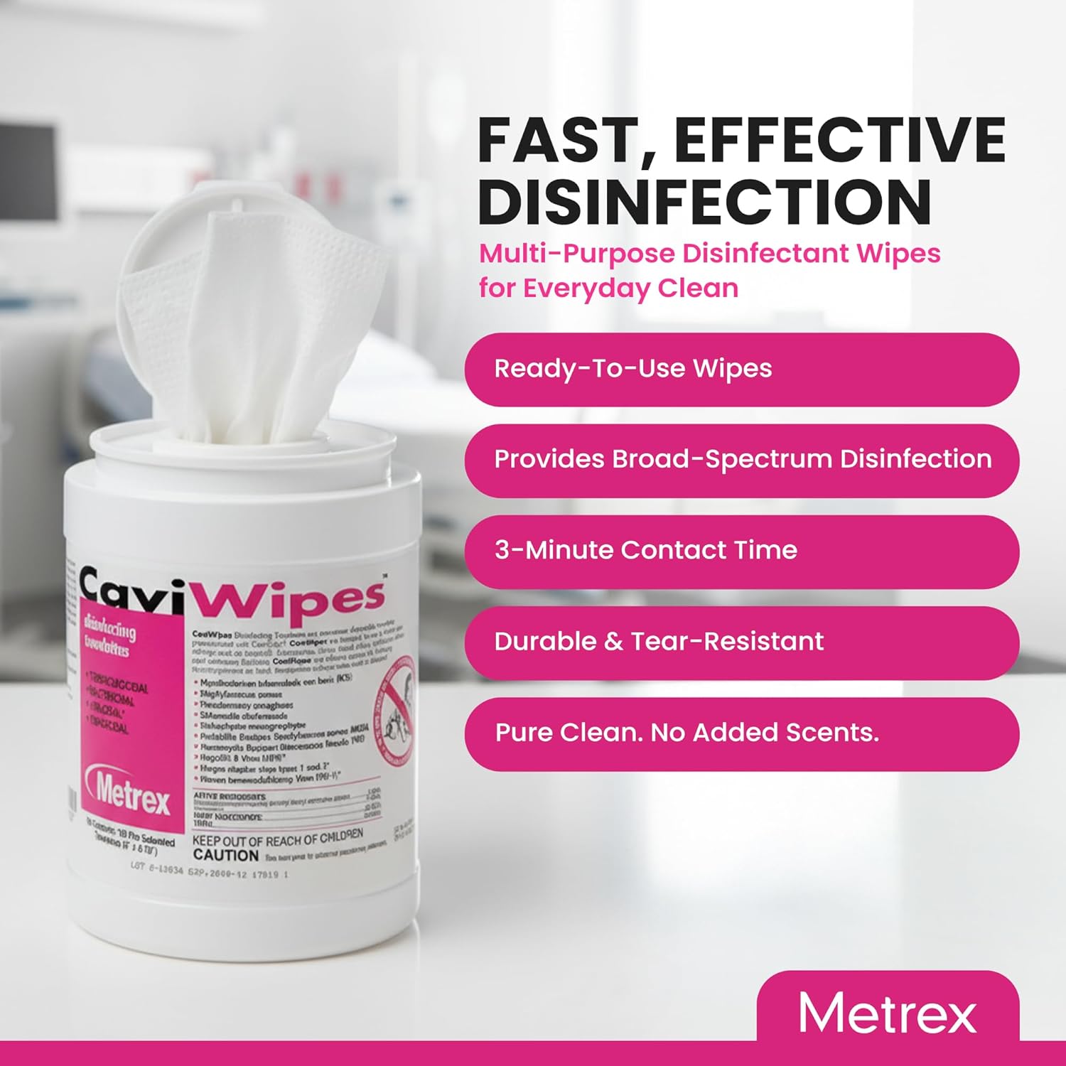 CaviWipes Lingettes désinfectantes antimicrobiennes pour surfaces dures Solution dentaire en bidon, paquet de 160