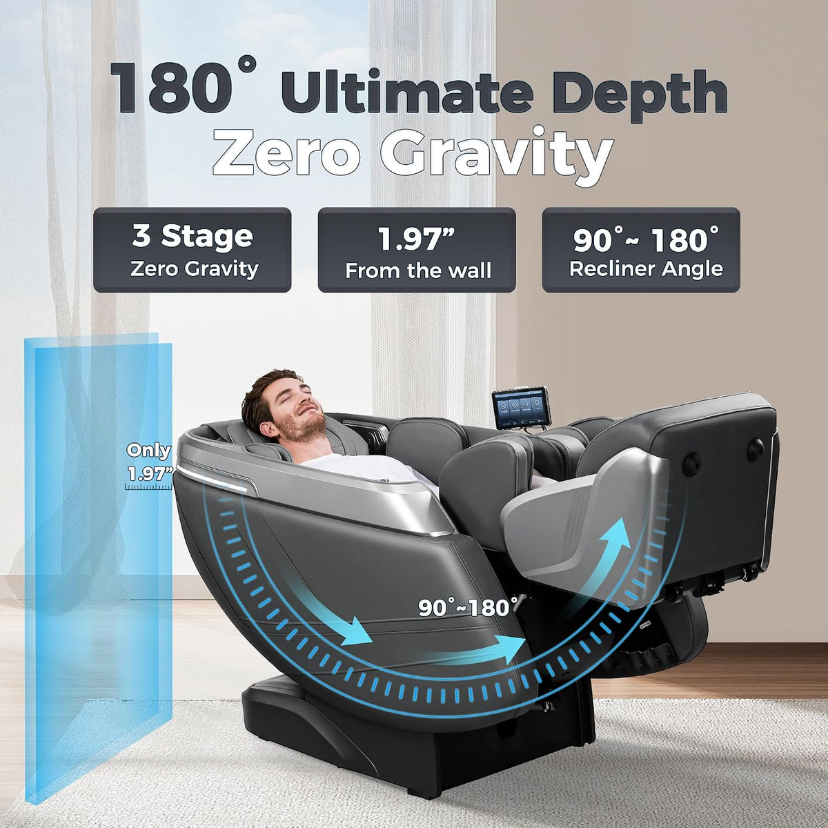 3D Massage Chair Full Body Recliner – Zero Gravity, Heat, SL-Track, Foot Rollers, 15 Modes, Grey