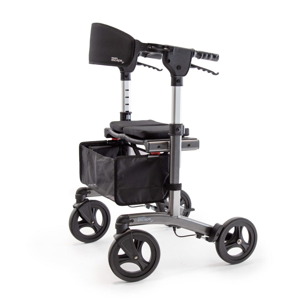 Triumph Escape Rollator Walker with Seat – Gray – 19” Seat Height