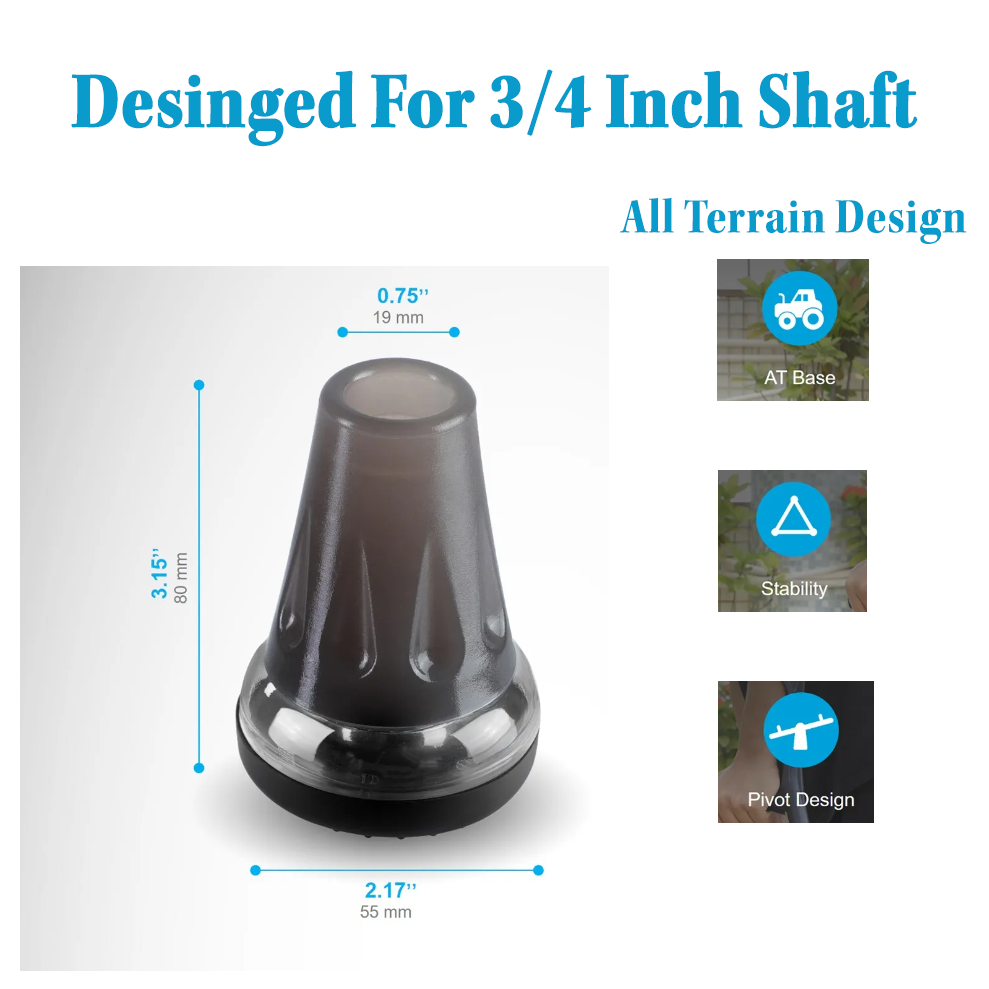 Non-slip base tread on the AirEase all-terrain cane tip for superior traction.