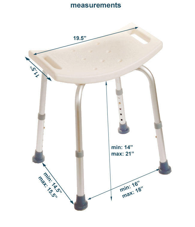 Bath Chair without Back Size Chart and Measurements