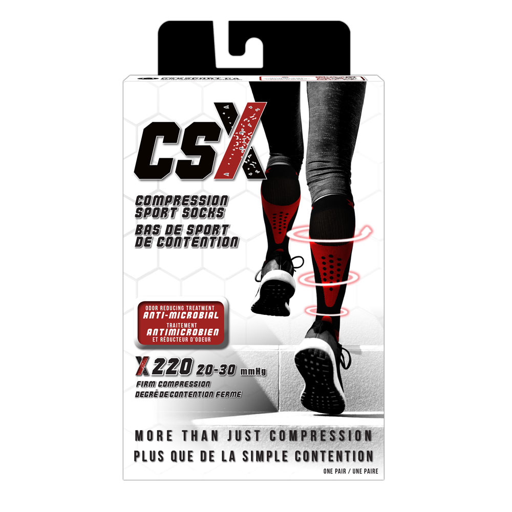CSX Compression Sport Socks 20-30 mmHg Silver on Black Graduated Knee High Athletic Compression Socks for Running, Recovery & Circulation
