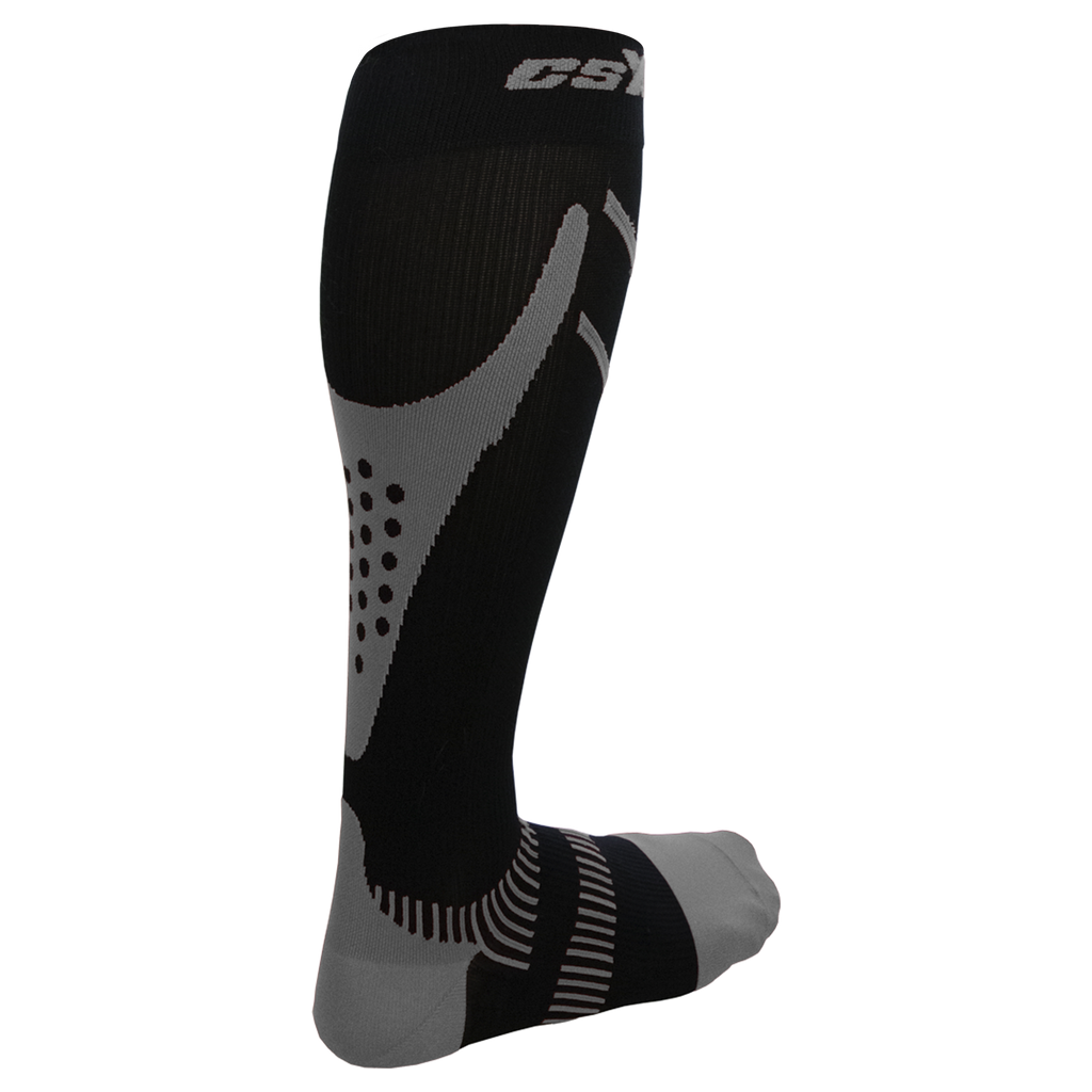 CSX Compression Sport Socks 20-30 mmHg Silver on Black Graduated Knee High Athletic Compression Socks for Running, Recovery & Circulation