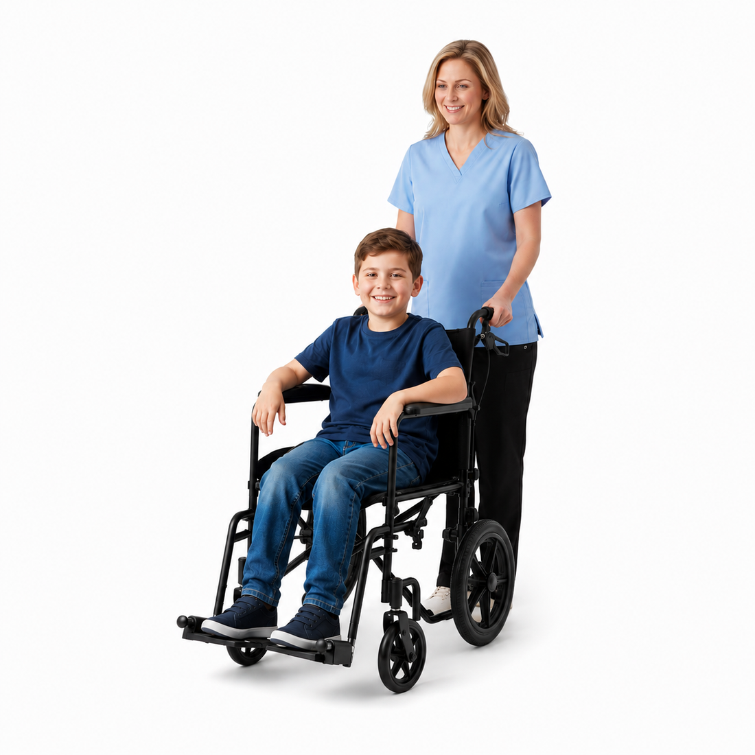 Lightweight Transport Chair 12" | Foldable Caregiver Wheelchair | Black