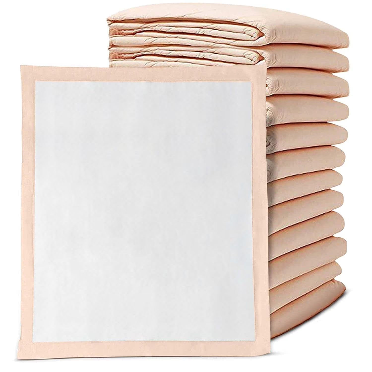 Disposable underpad with soft peach top layer and waterproof backing, extra-large size