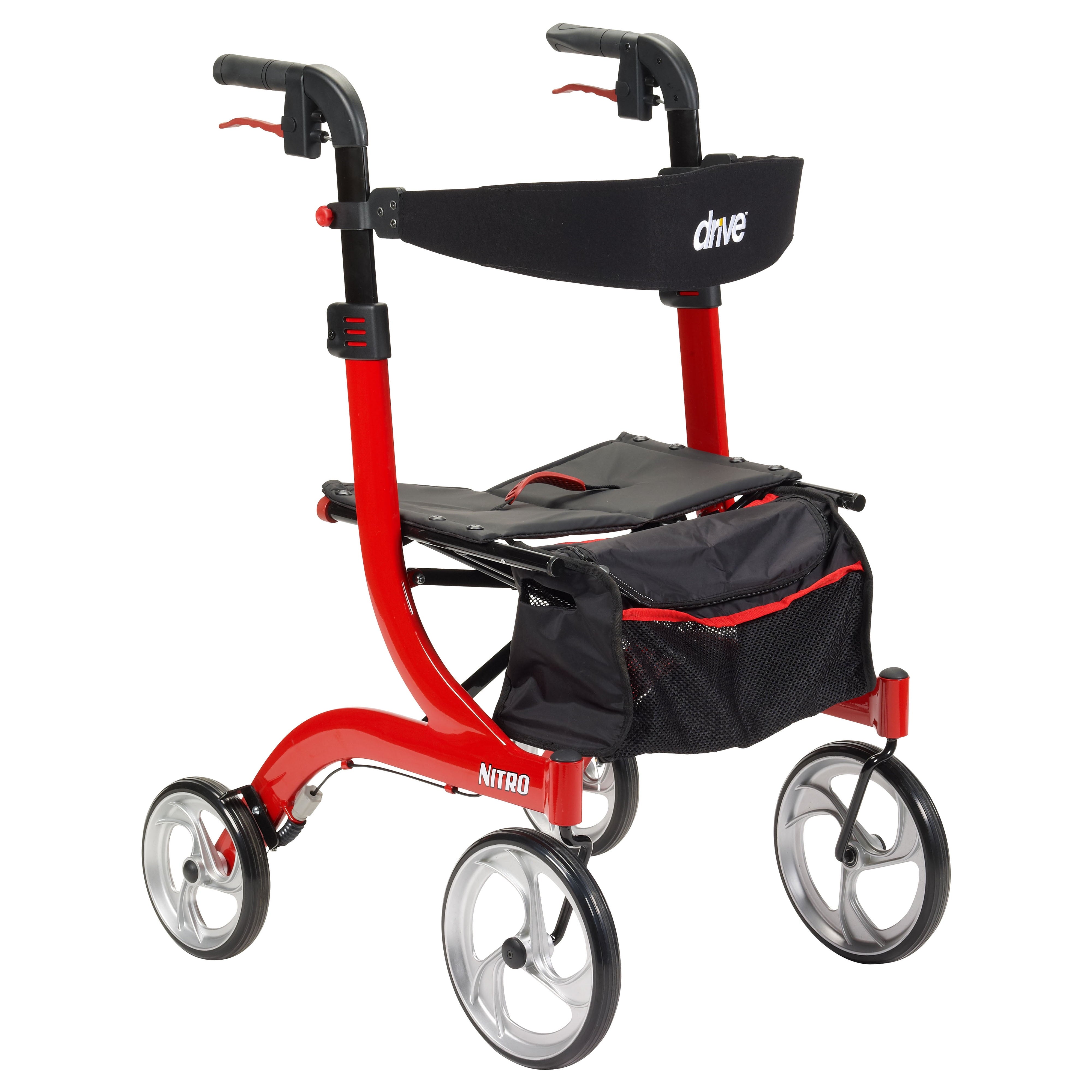 Rollator Nitro Aluminum Frame 20.5in Seat Height 4-Wheel 300lb Capacity - Red