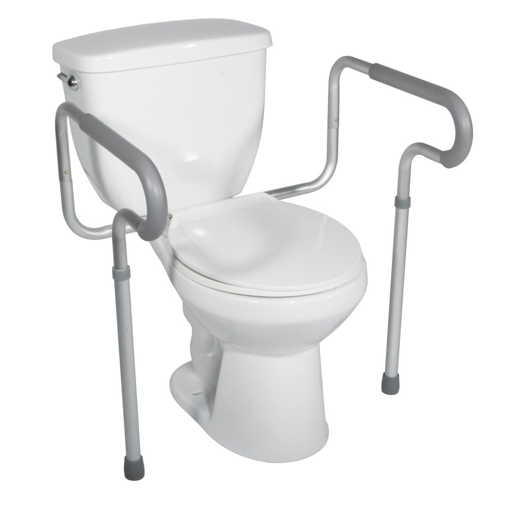 Drive adjustable toilet safety rail with grab bars for support and stability
