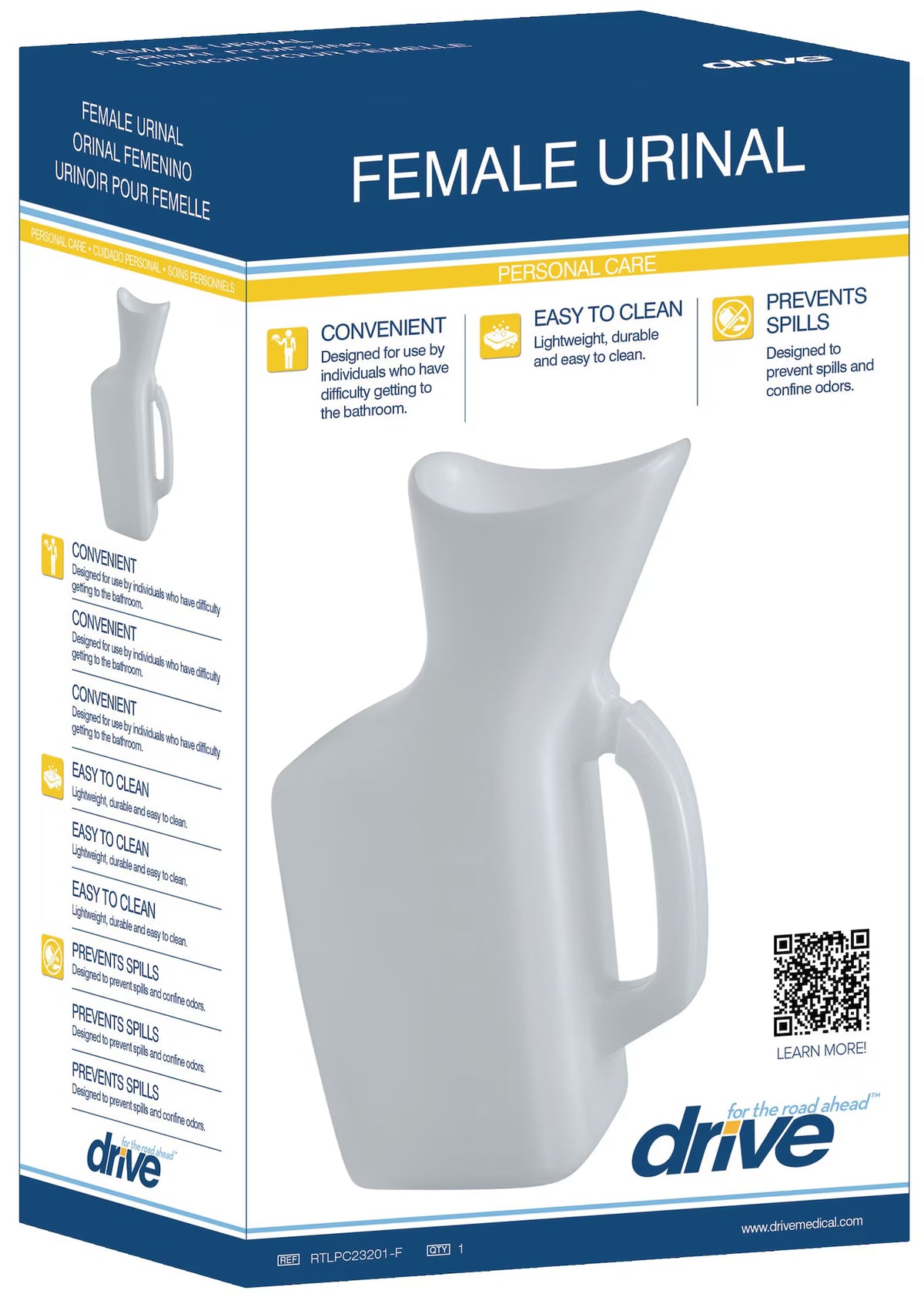 Portable Bedside Urinal with Lid | Male or Female Portable Travel Pee Bottles| Drive Medical