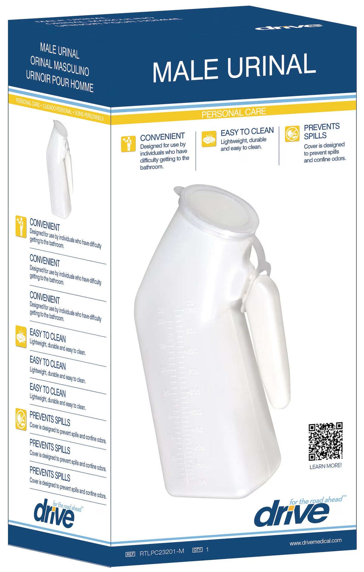 Portable Bedside Urinal with Lid | Male or Female Portable Travel Pee Bottles| Drive Medical