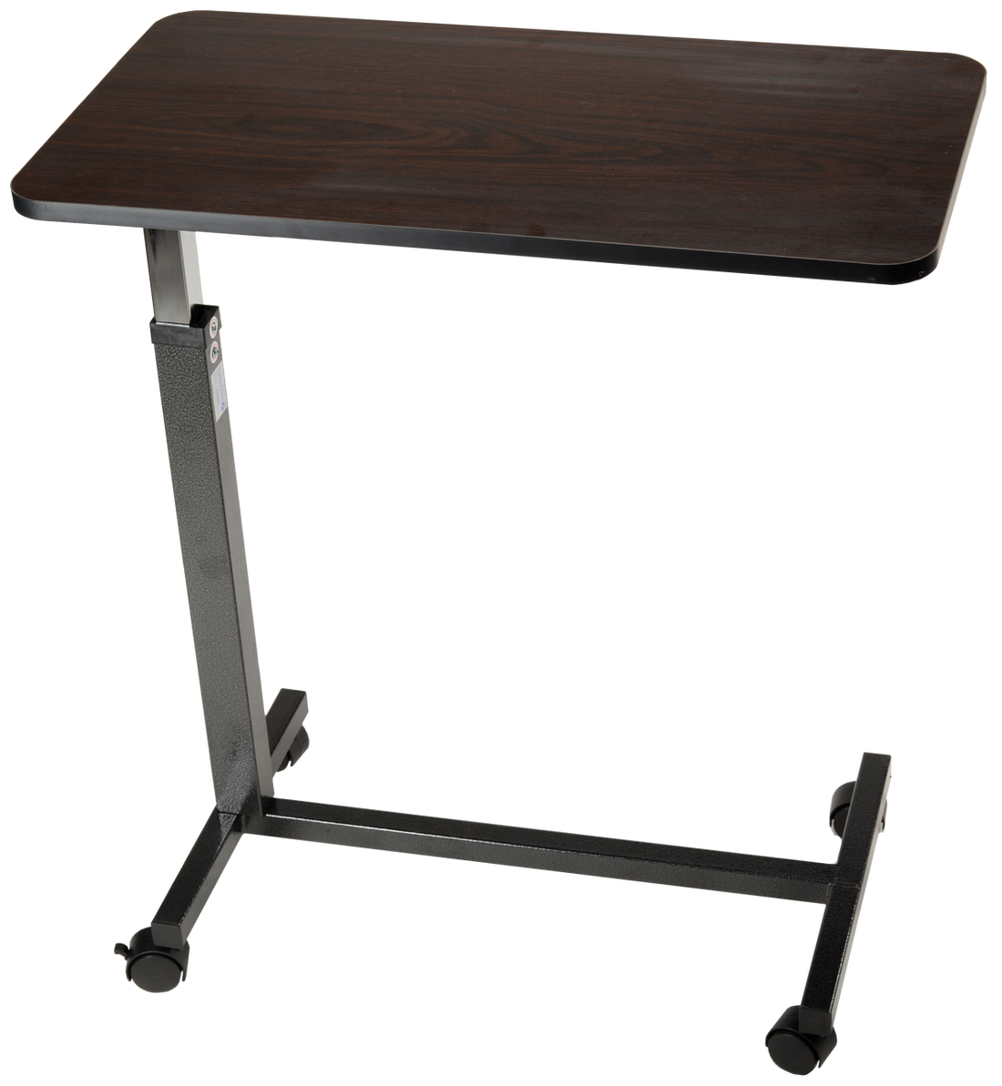 Drive non-tilt overbed table with wood top and chrome rolling base