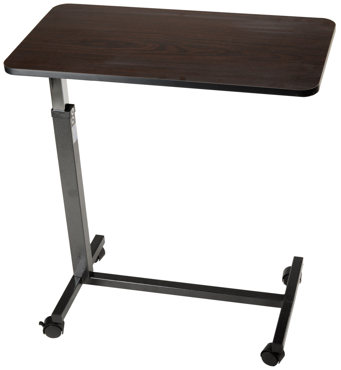 Drive non-tilt overbed table with wood top and chrome rolling base