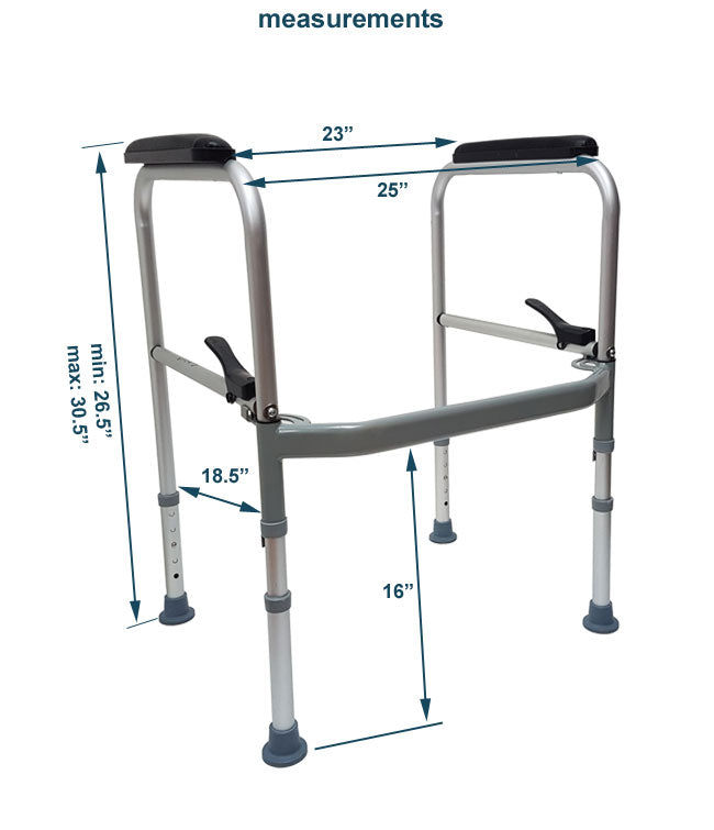 Folding Toilet Safety Frame Size Chart and Measurements