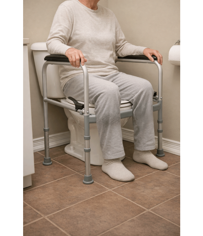 Folding Toilet Safety Frame with Person Seated