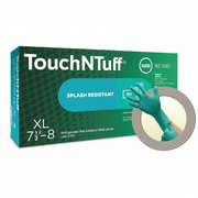TouchNTuff gloves packaging with green gloves on a white background