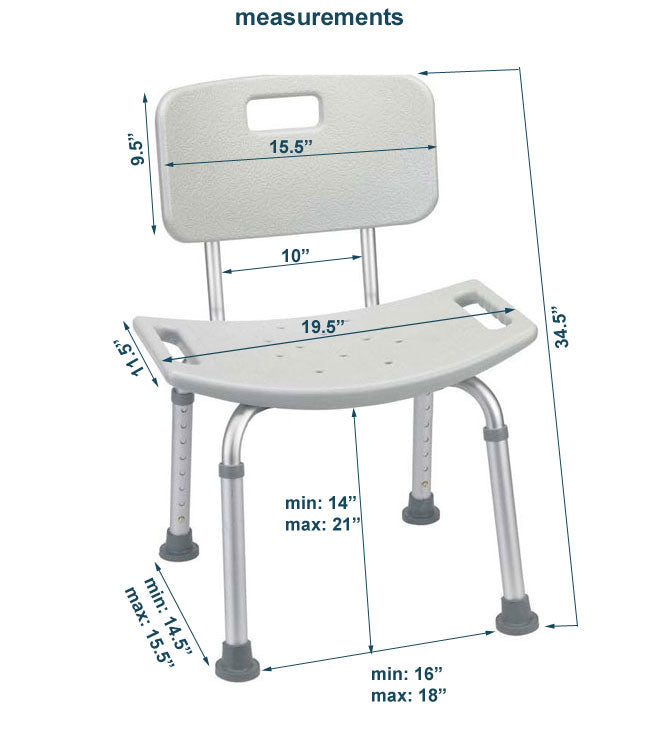 Height-adjustable bath chair for a comfortable and secure shower experience.