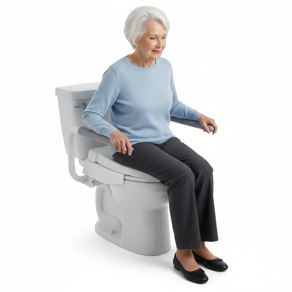 Hinged 4" Raised Toilet Seat with Arms with Person Seated