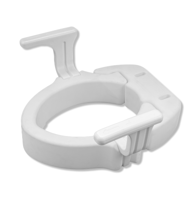 Hinged 4" Raised Toilet Seat, Locking Clamp Close-Up