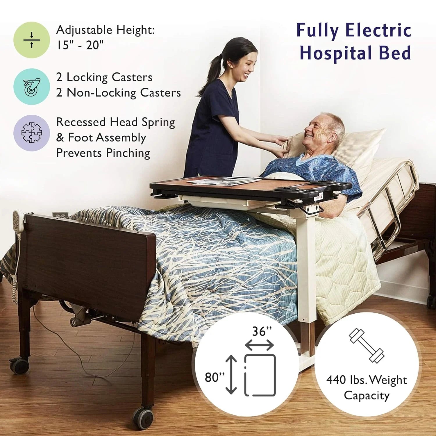 Drive Medical Full Electric Low Height Hospital Bed for Home Care & Seniors