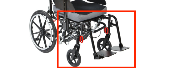 A product listing graphic for a Kanga Adult Folding Tilt-in-Space Wheelchair, showing a folded wheelchair on the left with a red highlighted area, and three smaller figure views on the right labeled Figure A, Figure B, and Figure C.