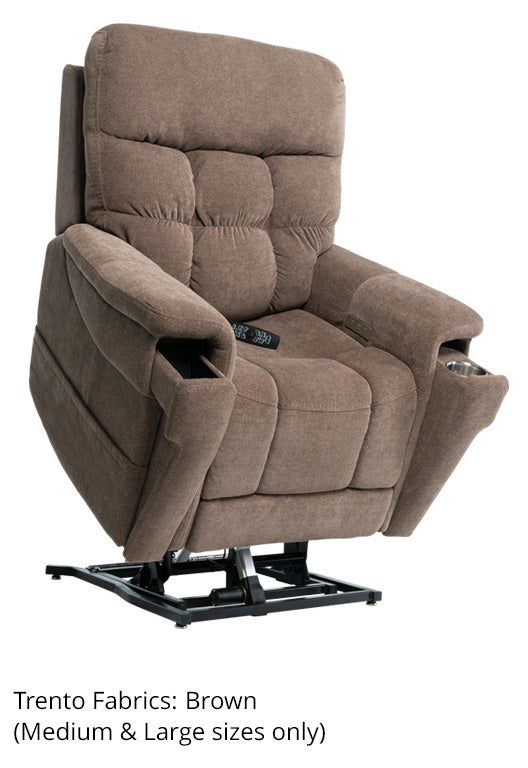 Brown recliner chair with remote control on a white background