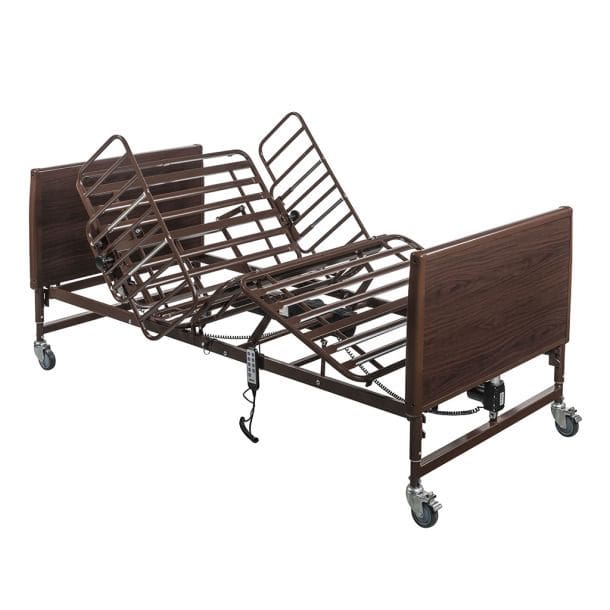 Drive lightweight bariatric adjustable bed with the head section raised, showing the wide sleep surface