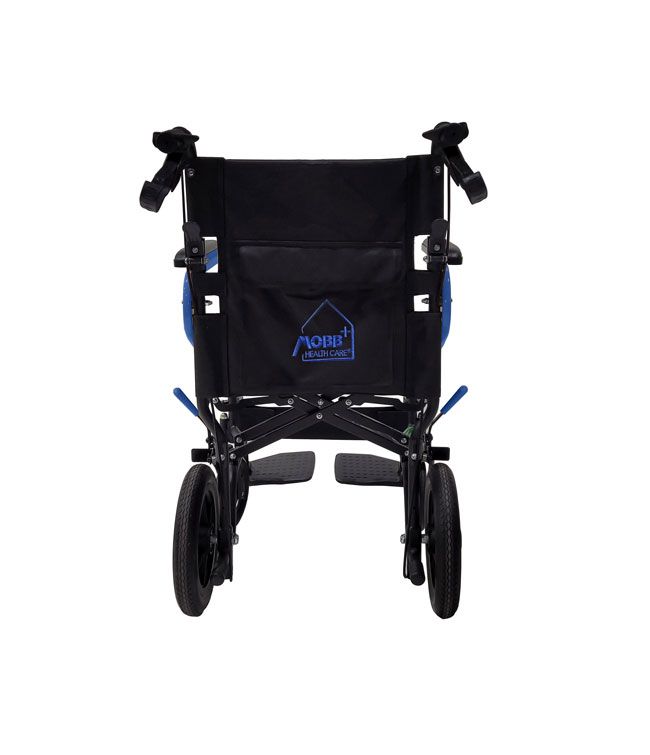 Lightweight Transport Wheelchair with 12-Inch Rear Wheels | Folding Travel Chair | Blue Green Yellow | Caregiver Wheelchair