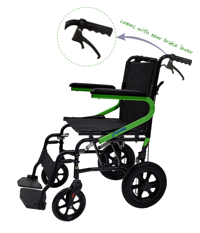 Lightweight Transport Chair with 12" Rear Wheels, Green