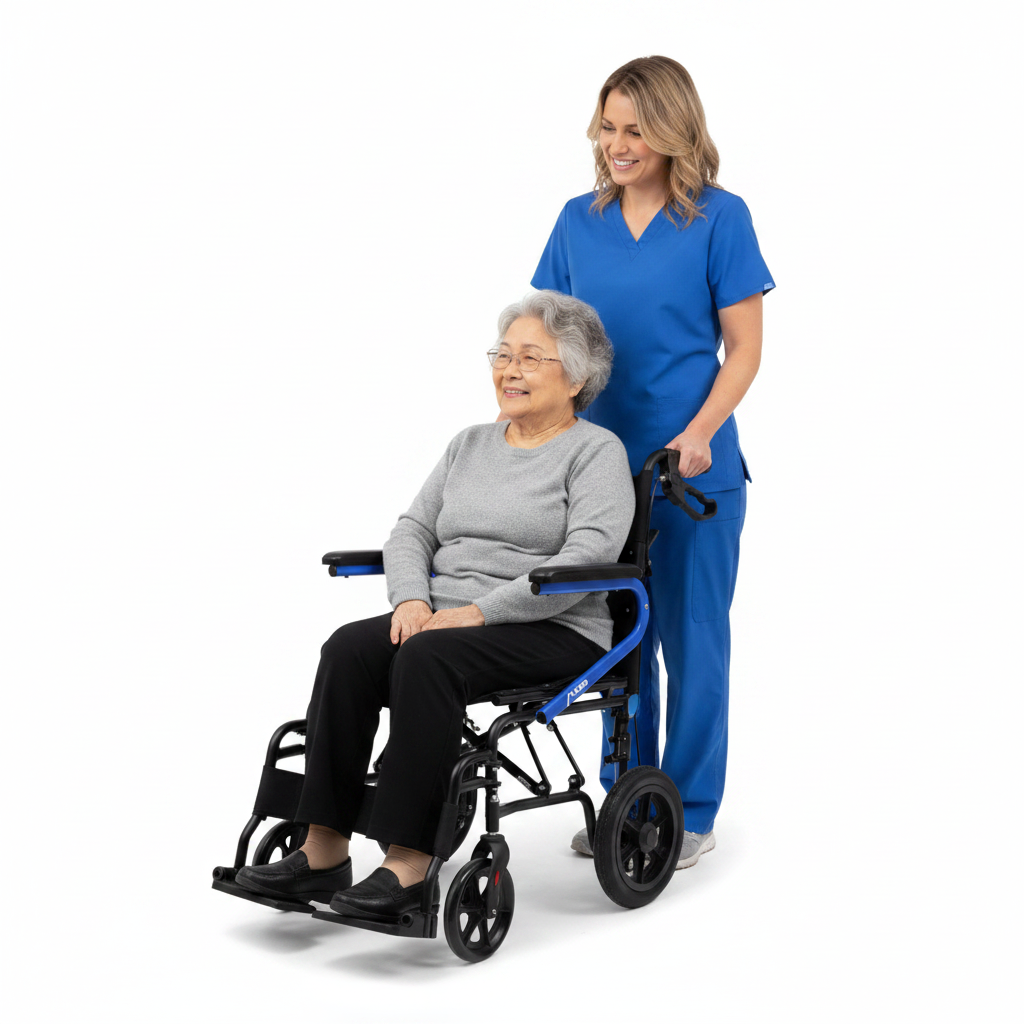 Lightweight Transport Chair with 12" Rear Wheels with Person Seated