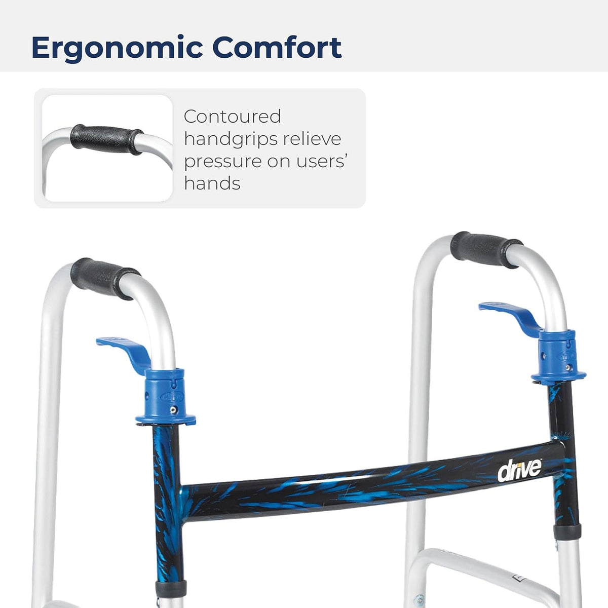 Drive Medical Deluxe, Trigger Release Folding Walker Drive Medical 10225 Trigger Release Folding Walker, Junior | Adjustable 25-32 in Handle Height, 350 lb Capacity, Contoured Grips