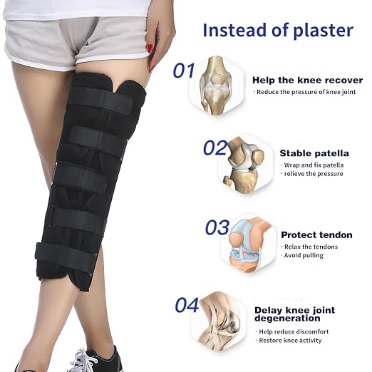 Tri-Panel Knee Immobilizer Orthopedic Knee Splint for Post Surgery Recovery, Supportive & Adjustable Side Panels Knee Splint, Full Leg Support Brace for Men and Women
