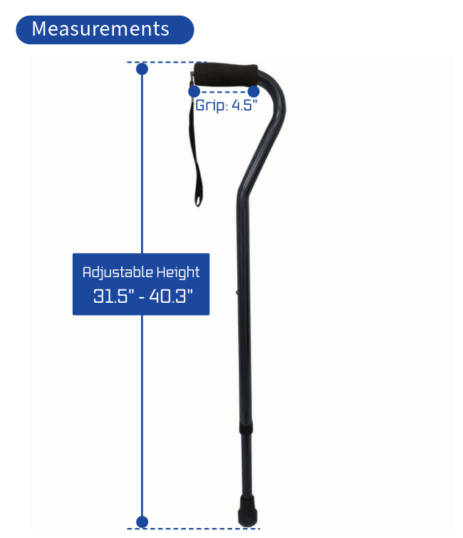 Offset Cane Black Size Chart and Measurements