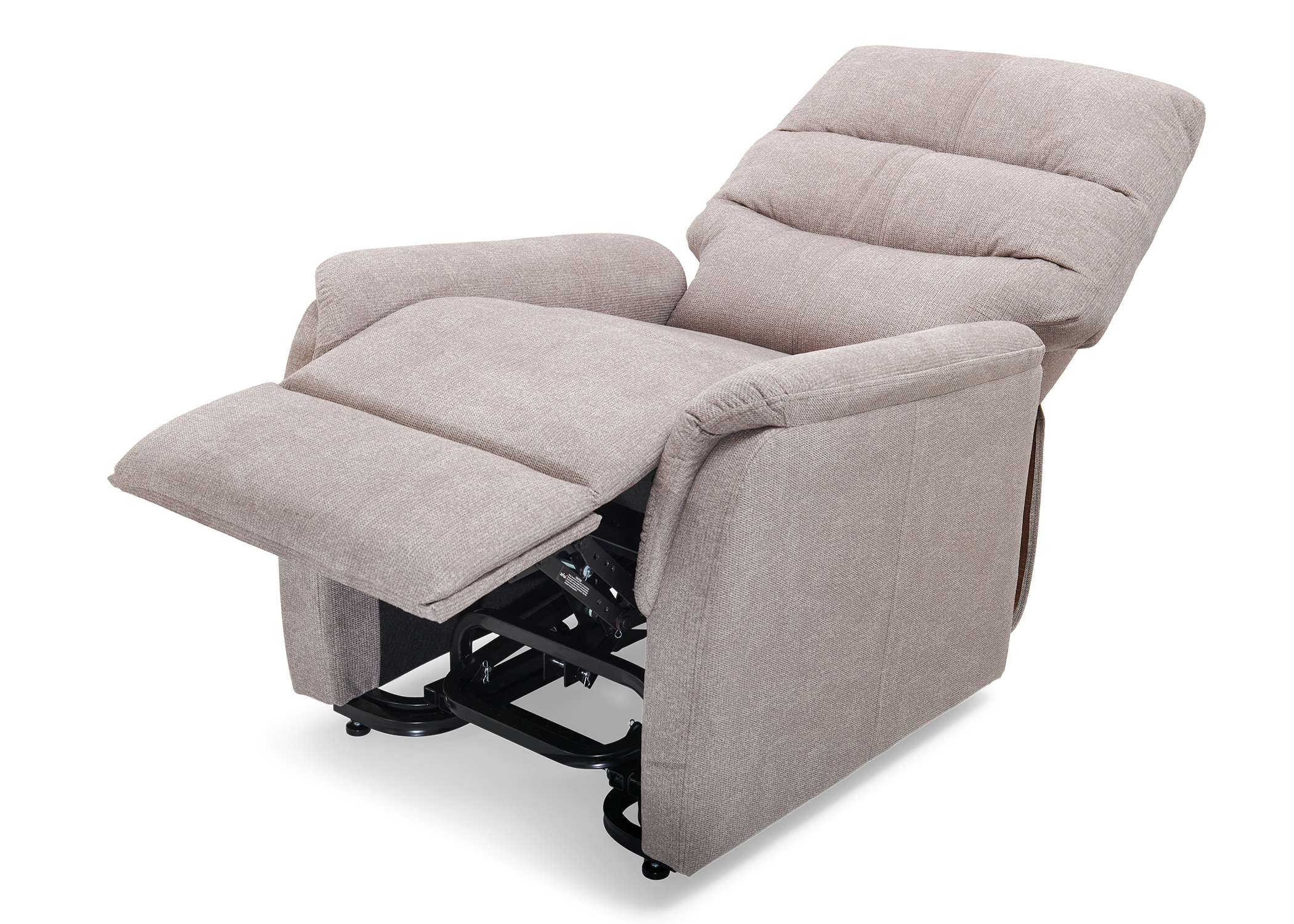 Golden DeLuna Elara power lift recliner reclined flat, showing full chaise leg support