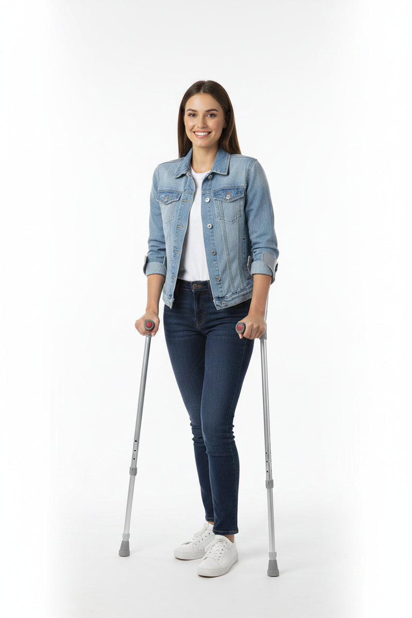 PCP 5090 adult forearm crutches, pair of adjustable aluminum elbow crutches with pivoting arm cuffs