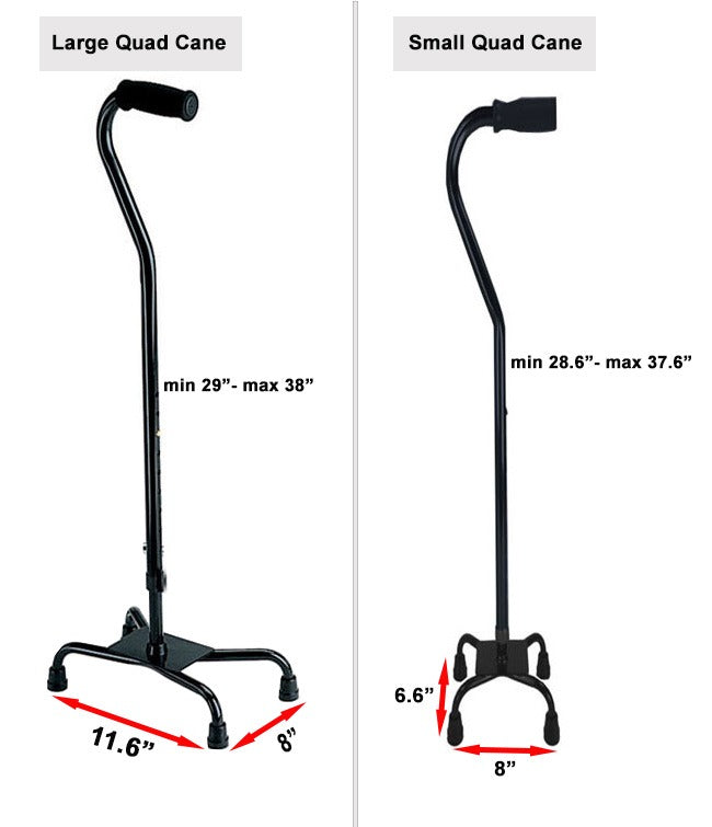 Quad Cane Large Base Black Size Chart and Measurements