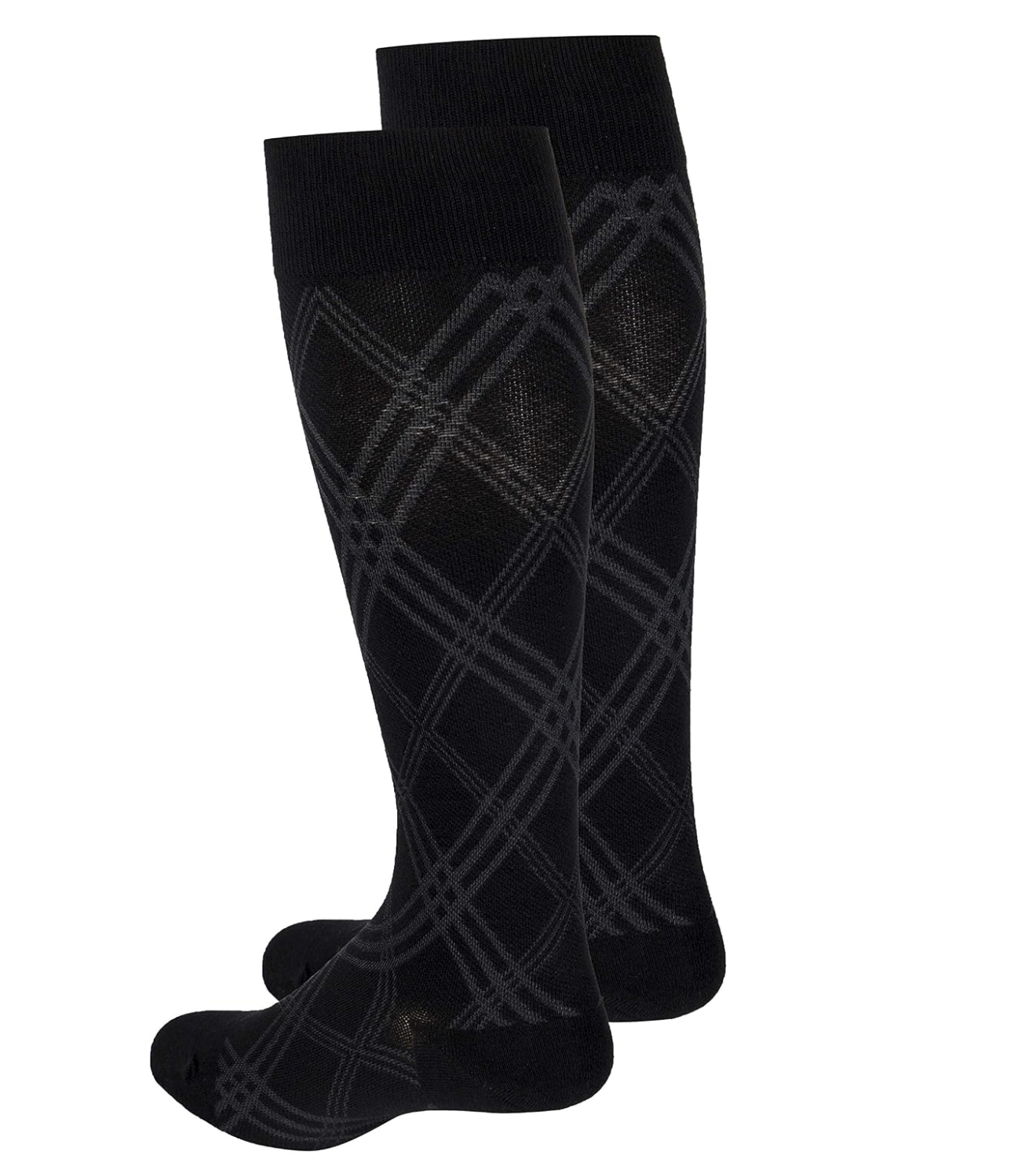 TOUCH Men's Compression Dress Socks, 20-30 mmHg, Graduated Support, Knee High Trouser Style Business Casual Wear, Black Argyle