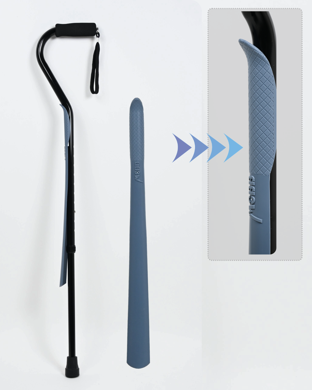SnapOn long-handle shoehorn designed for easy shoe application.