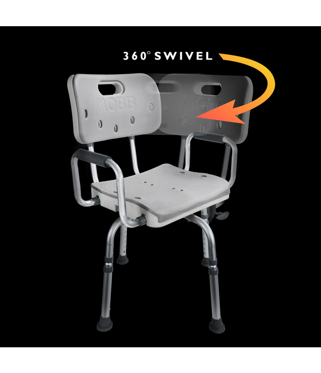 Swivel Shower Chair with Padded Arms Showing Swivel Motion